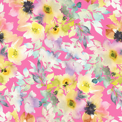 Seamless pattern with flowers watercolor