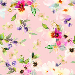 Seamless pattern with flowers watercolor