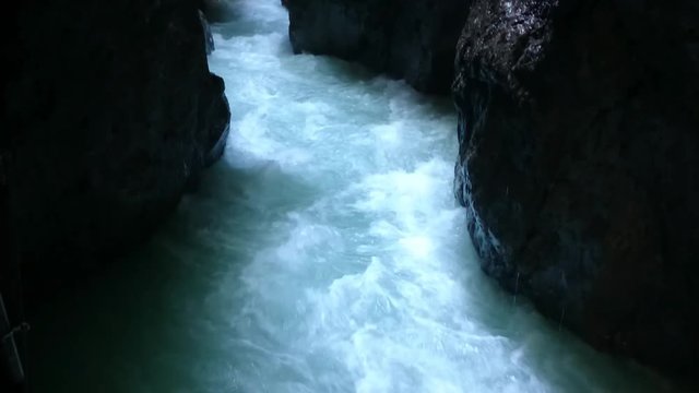 Rapids in Partnach Gorge or Partnachklamm is a scenic location and nature attraction in Germany near Garmisch Paterkirchen. 