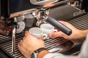 Man bartender make coffee