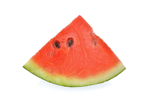 sliced red watermelon with seed on white background