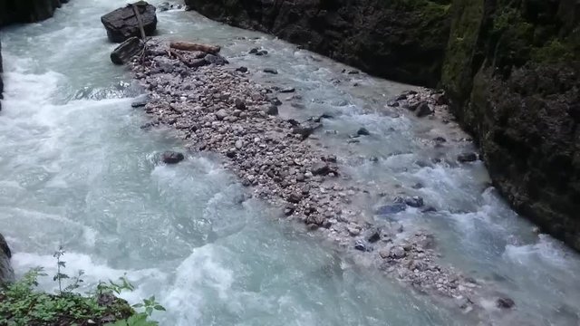 Rapids in Partnach Gorge or Partnachklamm is a scenic location and nature attraction in Germany near Garmisch Paterkirchen. 