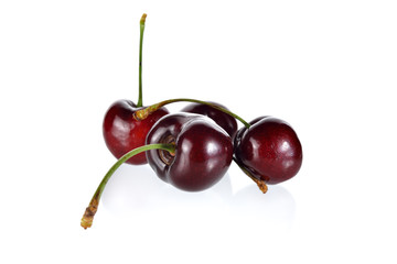 fresh cherry with stem on white background