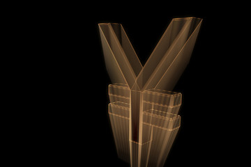 3D Yen Sign in Wireframe Hologram Style. Nice 3D Rendering
