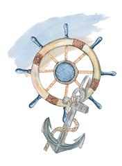 
wheel. Maritime decorative details. hand painted watercolor- 115776702
