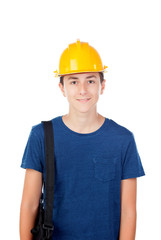 Young kid with yellow helmet. A future architect
