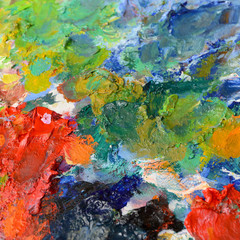 Close up oil color paint tray