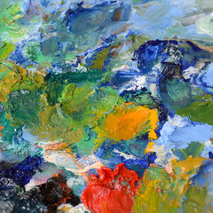 Close up oil color paint tray