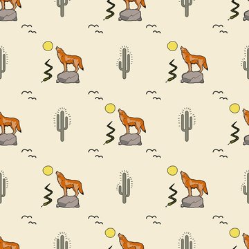 cactus coyote vector pattern