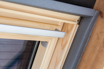 Closeup of thermal insulation layer in roof window
