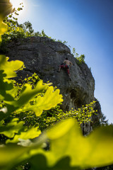 Man climbs the rock