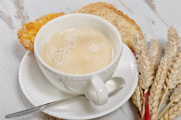 breakfast with toast and orange jam