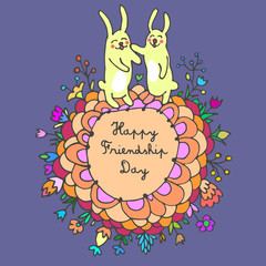 Happy Friendship Day cute cartoon hand drawn illustration with animals