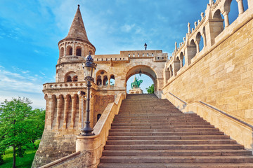 View on the Old Fishermen Bastion in Budapest at morning time.