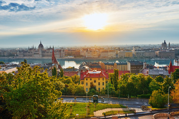 Fototapeta premium Panorama View on Budapest city from Fisherman Bastion. Hungary.