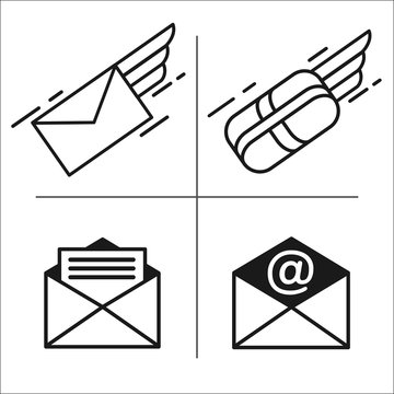 Set of vector icons. Mail. E-mail. Letter, parcel, mail. Fast delivery of letters