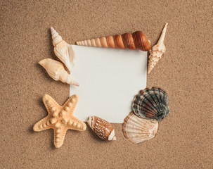 Summer. Summer background. Summer accessories, Summer concept . Starfish with sand as background. Sand texture