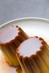 Creme brulee. Traditional French and Italian vanilla cream dessert with caramelized sugar. Delicious, sweet, tasty dish. Copy space
