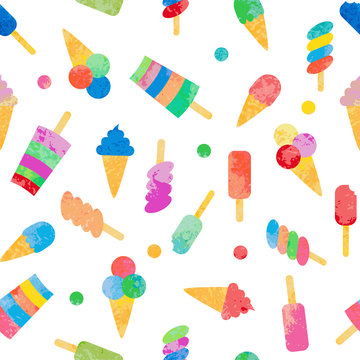Seamless pattern with different types of ice cream.