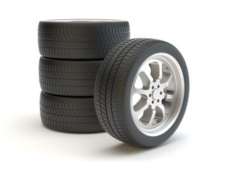 Tires on white background