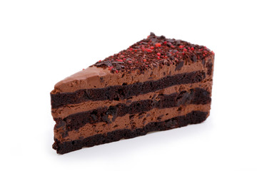 Delicious vegetarian brownie isolated on white background.