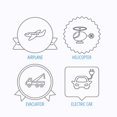 Fototapeta premium Electric car, airplane and helicopter signs.