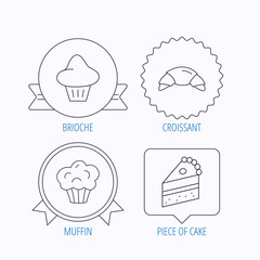 Croissant, brioche and piece of cake icons.