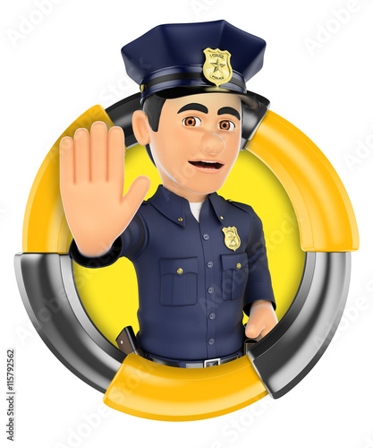 3d Logo Policeman Ordering To Stop With Hand Stockfotos Und