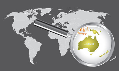 Australia Map with magnifying loupe