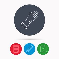 Rubber gloves icon. Latex hand protection sign.