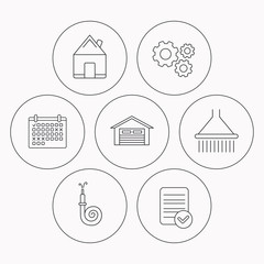 Real estate, garage and shower icons.