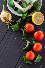 Ingredients for cooking Greek salad.