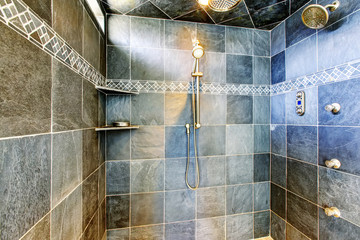 Modern bathroom walk-in shower with steam modern system.