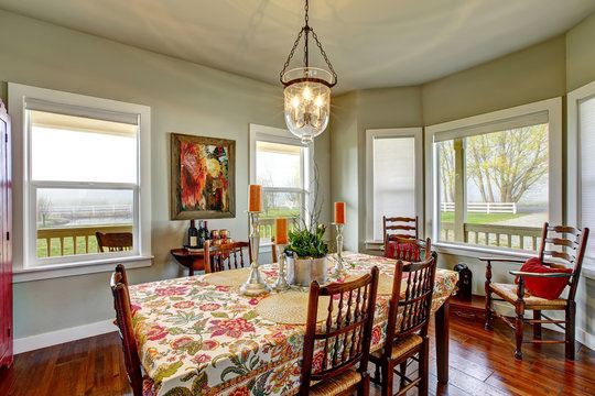 Classic American dining area connected to kitchen.