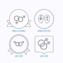 Gay, lesbian love and game joystick.