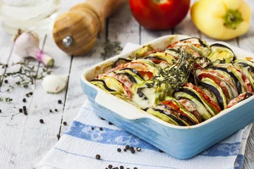 Fotobehang Gerechten vegetable ratatouille with cheese and thyme