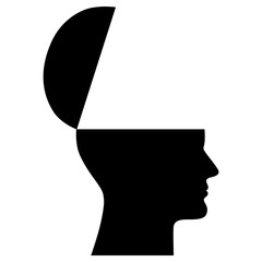 Menschlicher Kopf von der Seite mit aufgeklapptem Schädel – schwarz-weiß, Vektor, freigestellt - obrazy, fototapety, plakaty