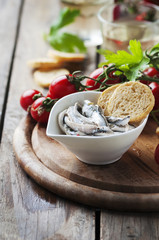 Italian traditional anchovy with bread and tomato