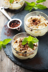 Sweet homemade dessert with cream and chocolate