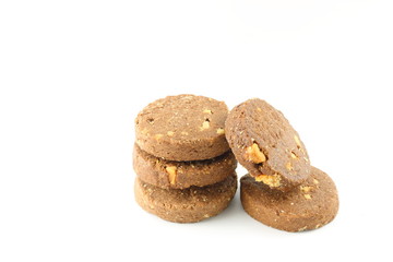 Fototapeta na wymiar Chocolate cookie with Cashews on white background
