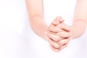 finger hand symbols isolated concept join two cupped hands and May god bless you on white background
