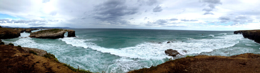 Panoramic view of the Beach of the Cathedrals in Ribadeo, Galicia - Spain