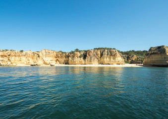 A view of the rocks on the sea near the Algarve coast in Portugal, 2016
