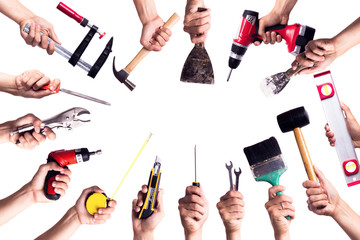 Different types of hand tools for workers