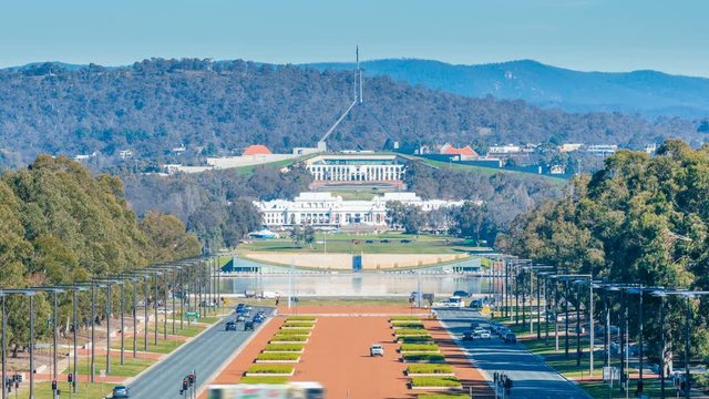 4k Timelapse Video Of Parliament House In Canberra, Australia From Day To Night