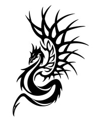 vector illustration, tribal dragon tattoo design, black and white graphics.
