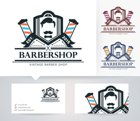 Babershop vector logo with alternative colors and business card template