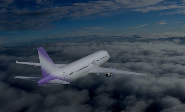 flying plane in the sky 3d illustration