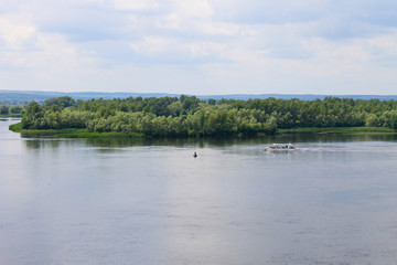 Tourist boat on the Dnieper river in Kremenchug, Ukraine