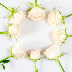 Fototapeta na wymiar frame made of white roses. Love and romantic theme.